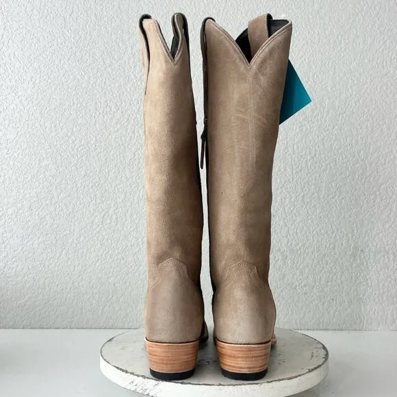 Lane PLAIN JANE Cowboy Boots Womens 7.5 Latte Suede Cowgirl Western Mid Calf - Picture 3 of 11